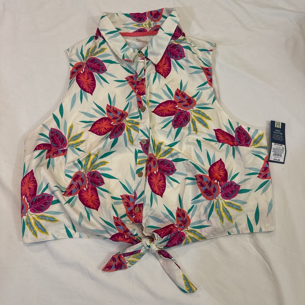 Cream Crop Button Down Shirt with Tie Front